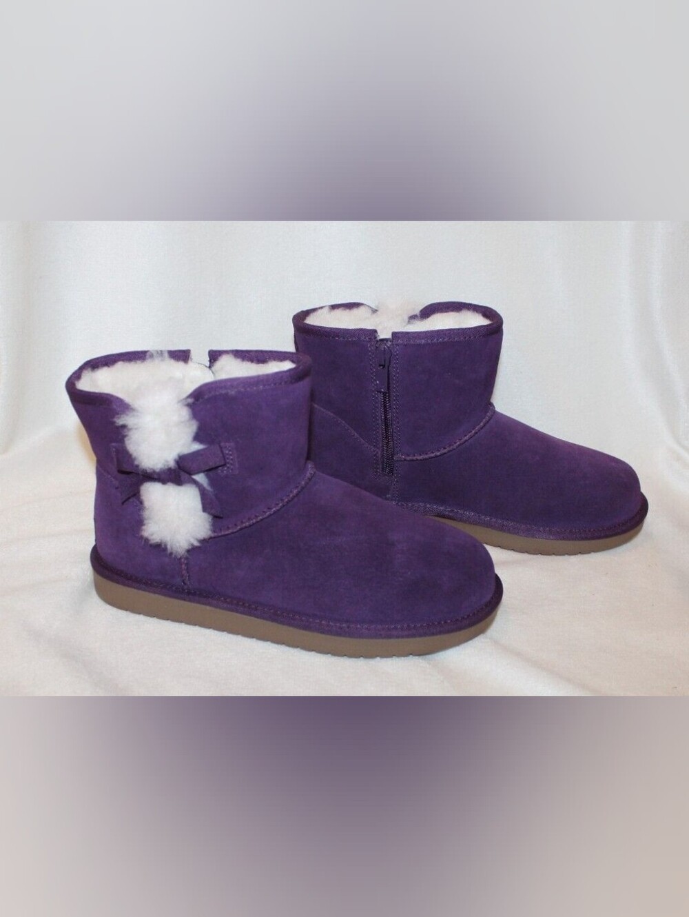 EUC Koolarburra Ugg Girl's Suede Fur Lined Bow Boots Plum Size 4